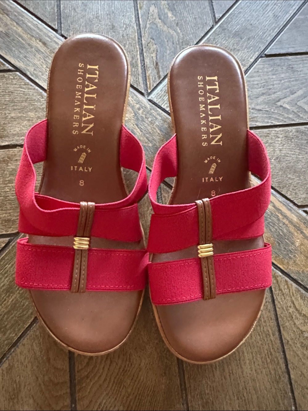Italian Shoemakers Red Slide Mules with Gold Accent